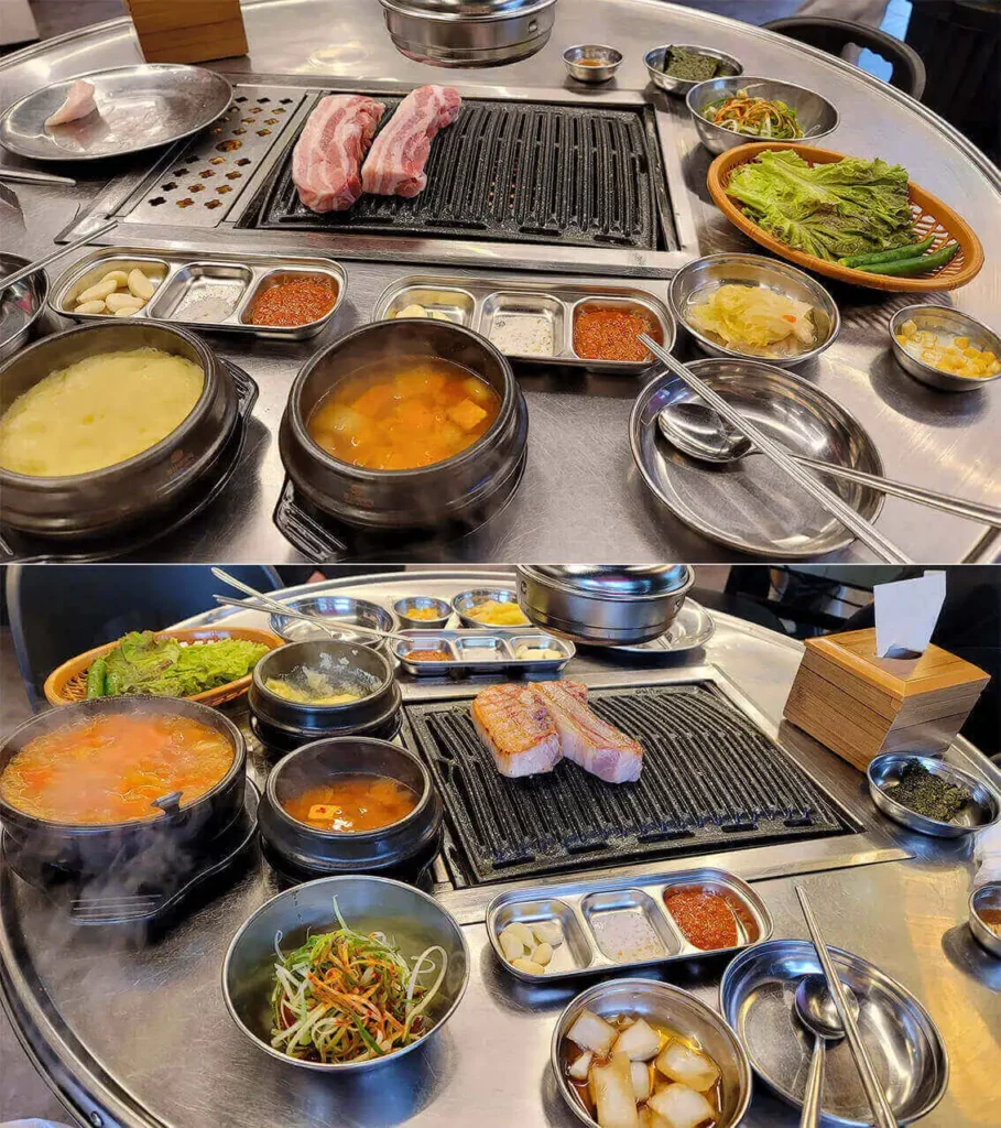 아라주먹고기-생삼겹살-된장밥-김치말이국수