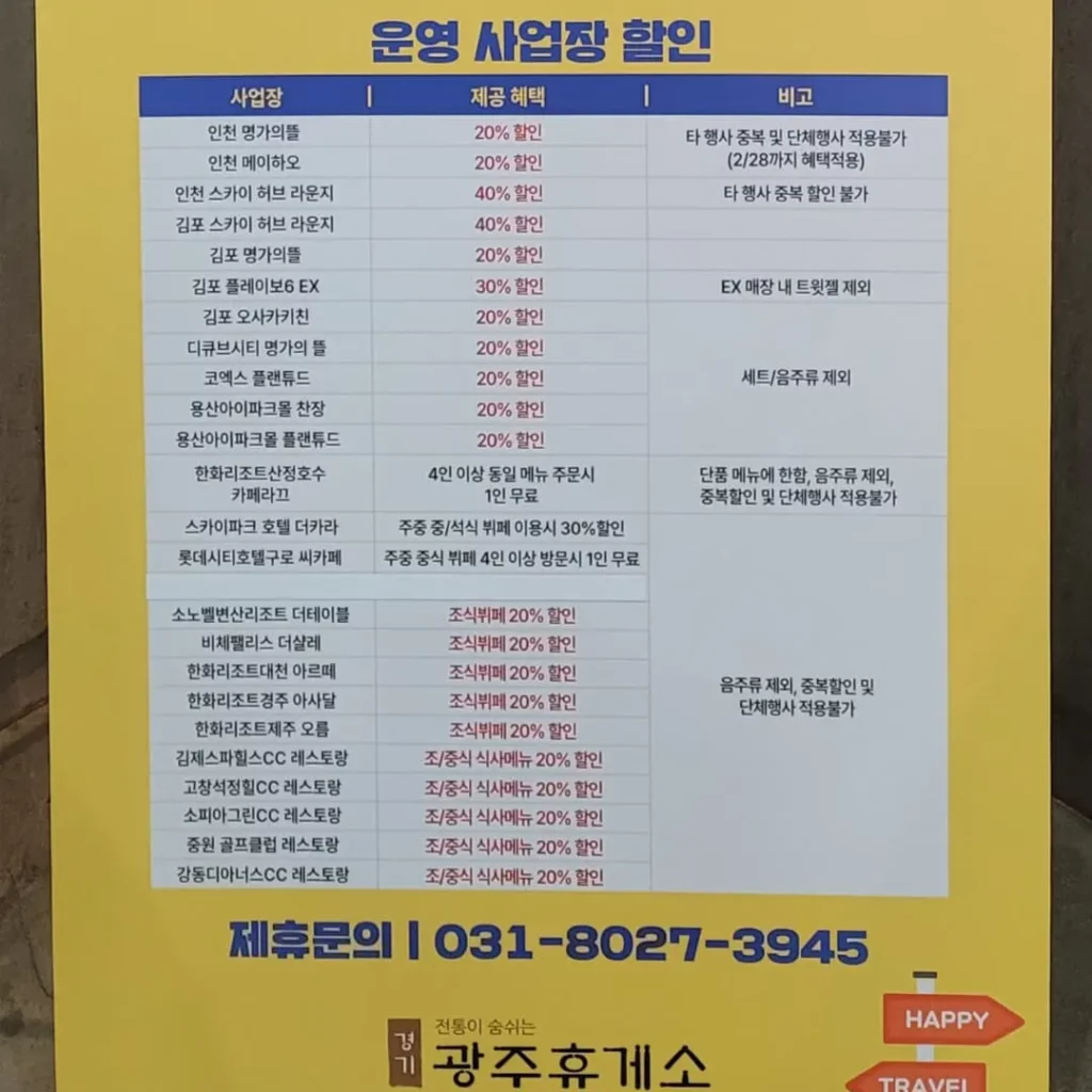 경기광주휴게소-광주방향-관광지할인-운영사업장